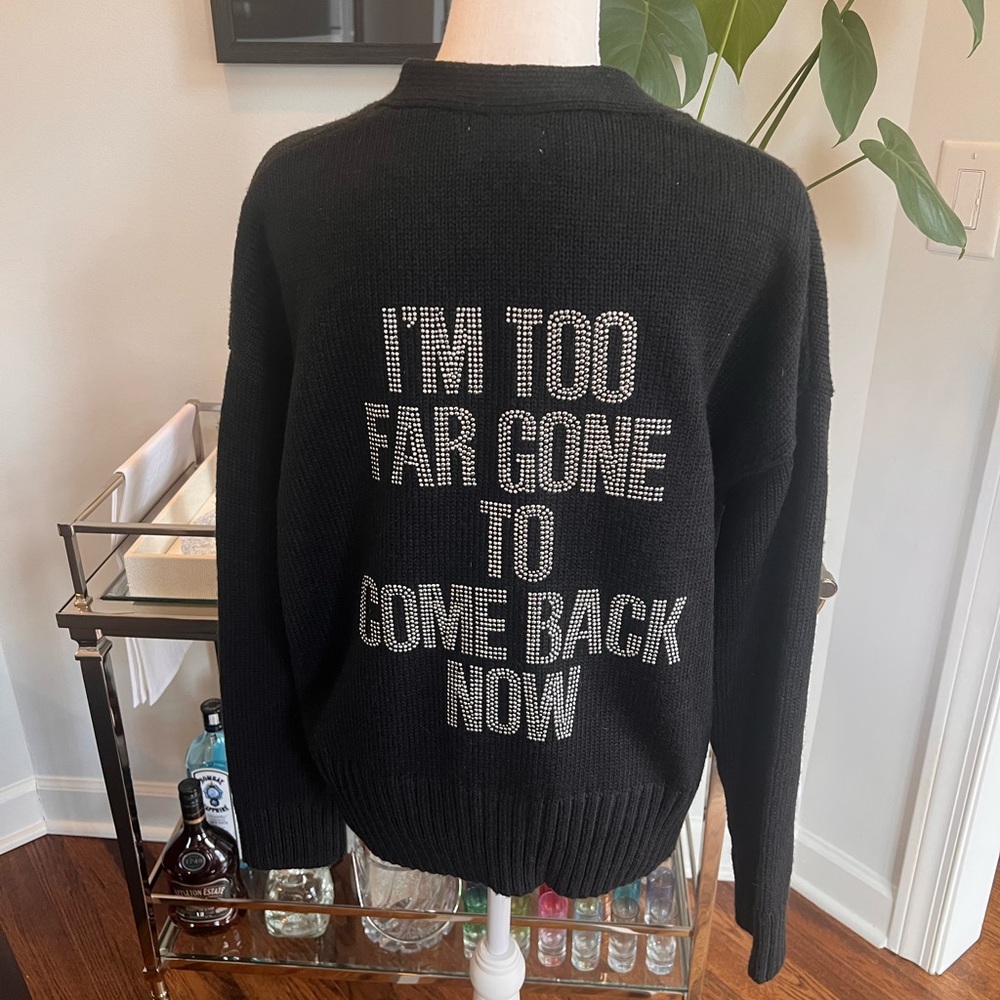 HIPCHIK Black Cardigan Sweater with Statement Text